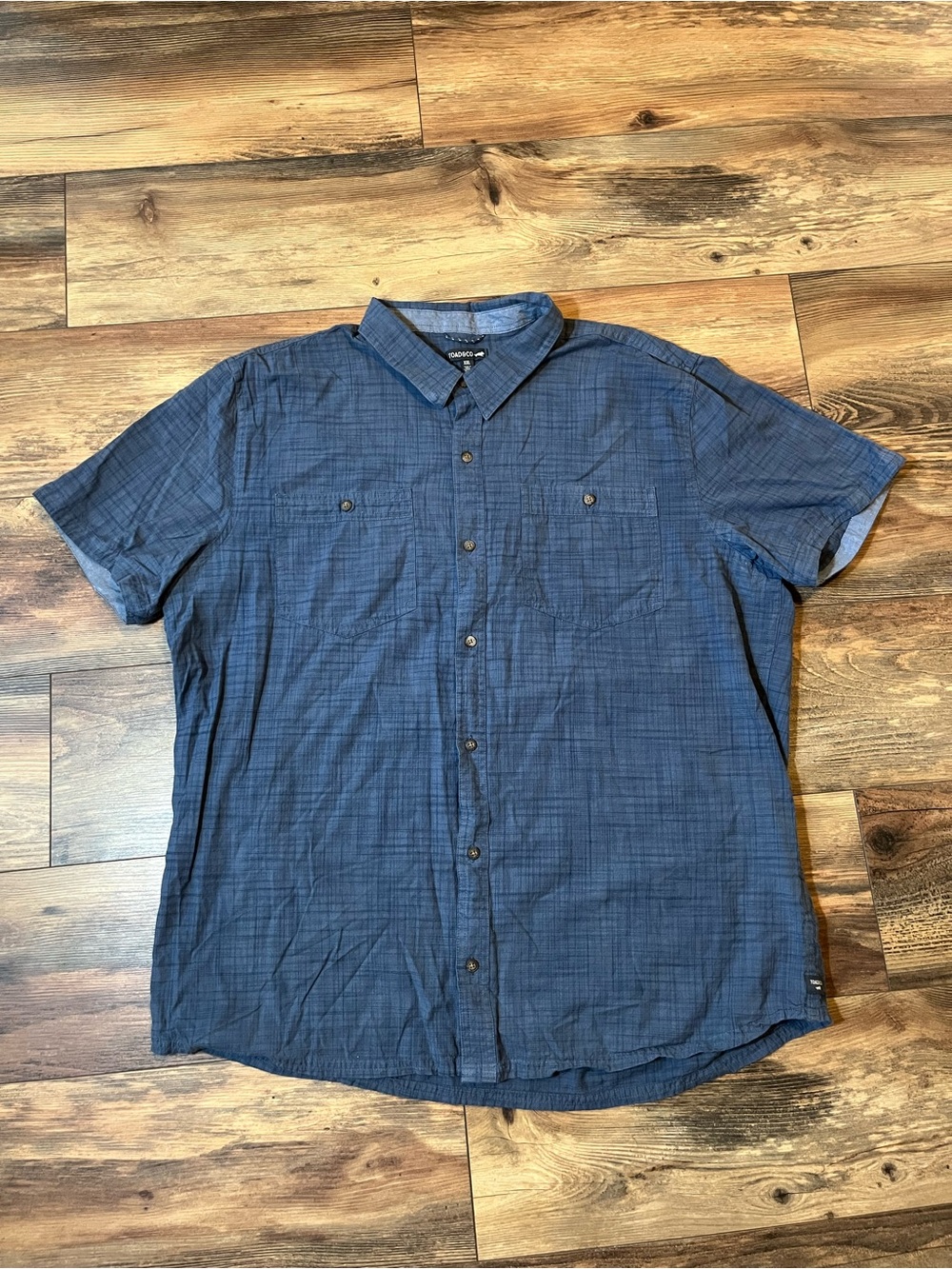 Toad&Co Men’s XXL Organic Cotton Short Sleeve Button-Up Shirt Blue Casual